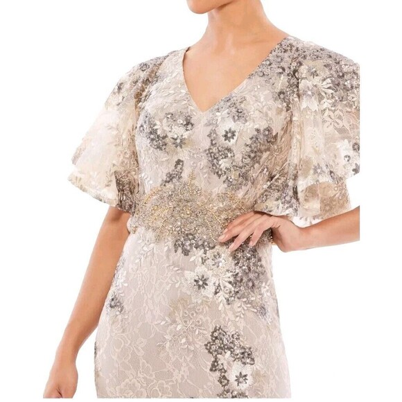 MAC DUGGAL 67842 Taupe Beaded Embroidered Lace Bell Sleeve Gown Womens (12) $698 - Picture 1 of 16